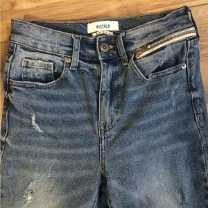 PISTOLA HIGH WAISTED SKINNY RAW EDGE HORIZ DECOR ZIPPER BELOW WSTBND SZ 25 JEAN